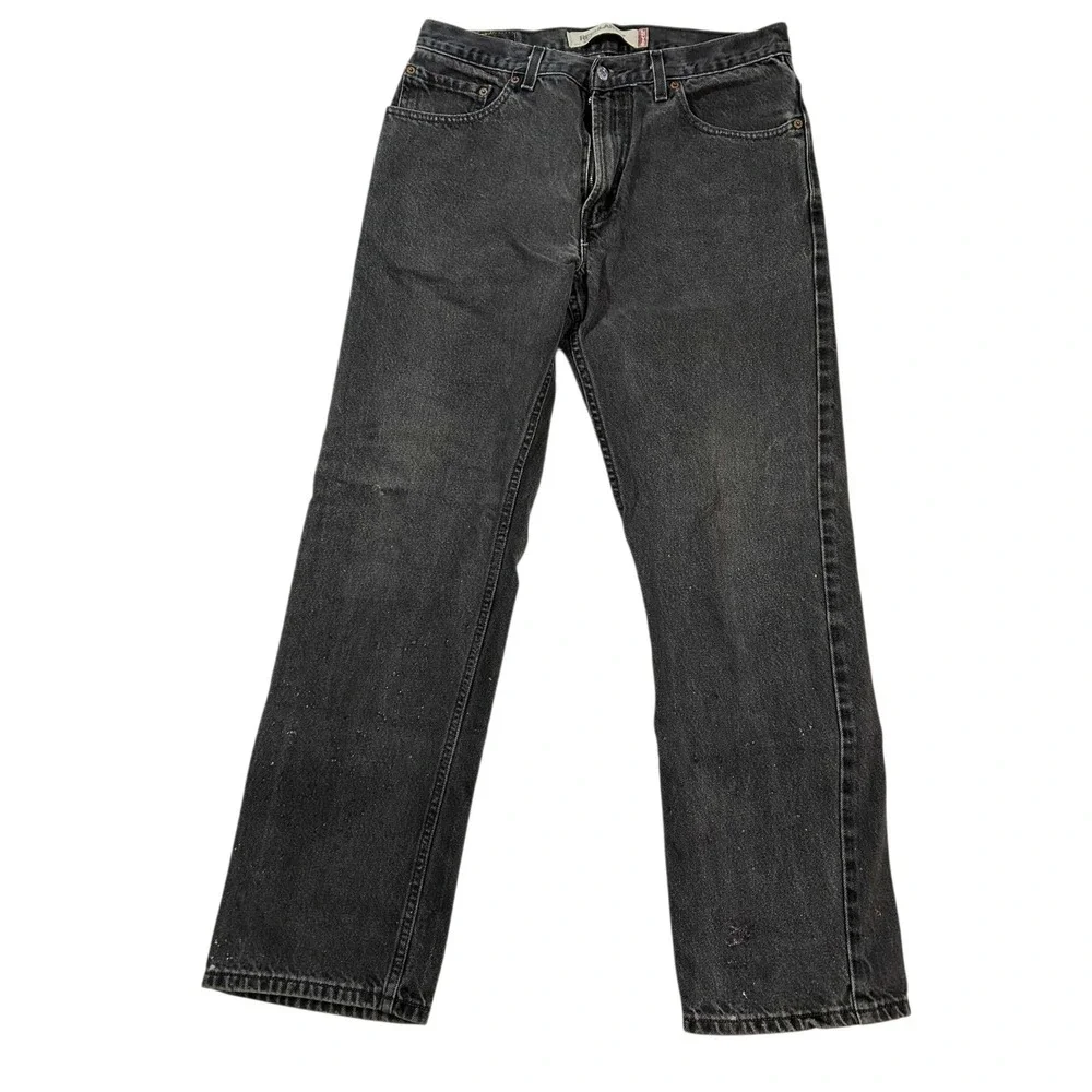 Levi's 505 Regular Fit Jeans Mens 34x32 Gray Black‎ Stonewash Denim Made in...